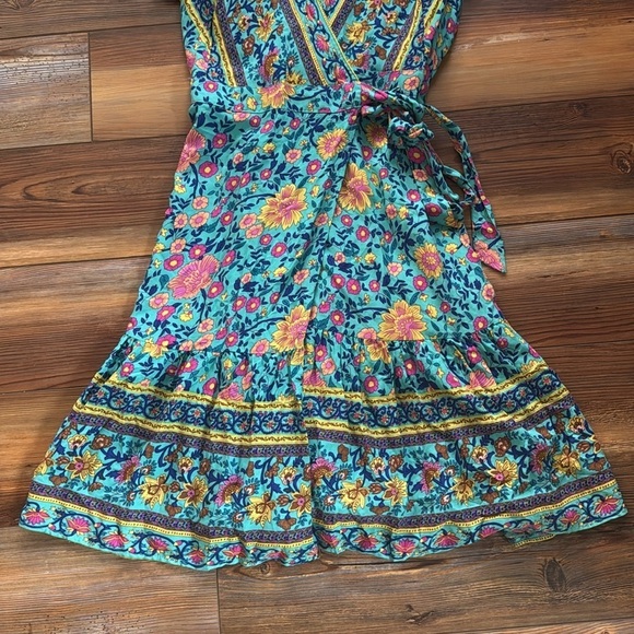 Summer Wrap V Neck Dresses Bohemian Floral Print Ruffle Swing XL - Picture 10 of 14